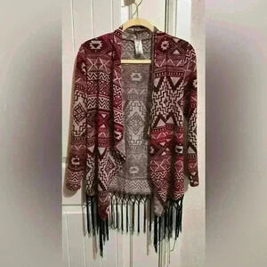 Lilypad Aztec Western Fringe Wrap Cardigan Size small